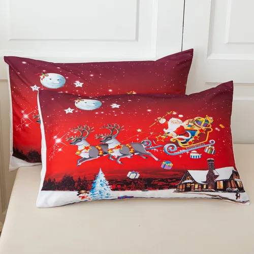 Vista 3 de Juego de funda de edredón de Navidad, tamaño King, diseño de ciervos de Papá Noel, funda de edredón con cremallera