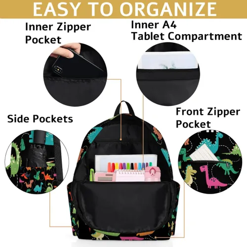 Vista 4 de OMFUNS Mochila personalizada de animales lindos para niños y niñas, mochila personalizada para niños y niñas, mochila escolar de viaje, Dinosaurio