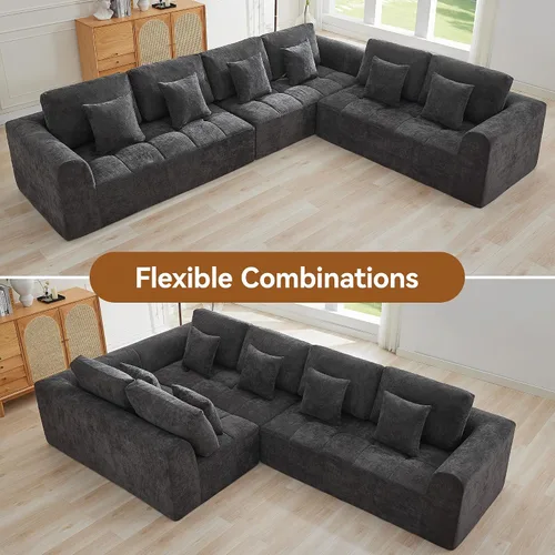 Vista 95 de Sofás seccionales modulares de 110 pulgadas para sala de estar, sofá seccional comprimido sin hueso, sofá de espuma viscoelástica tapizado de 3 Beige