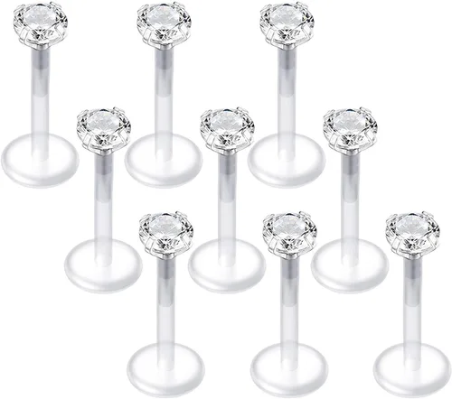 Vista 12 de QWALIT - Aretes de 16 g de labio transparentes con púas de plástico, joyería de piercing Medusa Labret, insertar en cartílago, pendientes de tragus