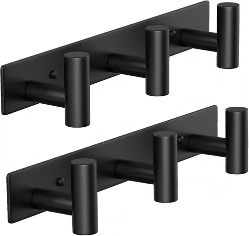 Vista 18 de Perchero de Pared Montado - 3 Ganchos, Ganchos de Pared de Acero Inoxidable Resistente para Toalla, Bolso de Abrigo, Perchero para Sombreros Negro