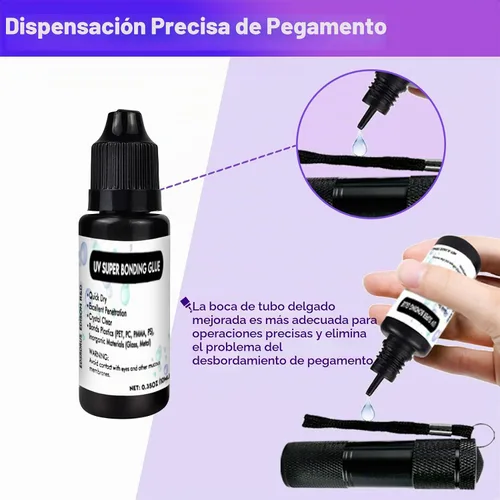 Vista 3 de EDSRDXS - Kit de pegamento de soldadura y unión UV, kit de resina UV con luz UV de 3 W, secado rápido e impermeable, pegamento de soldadura