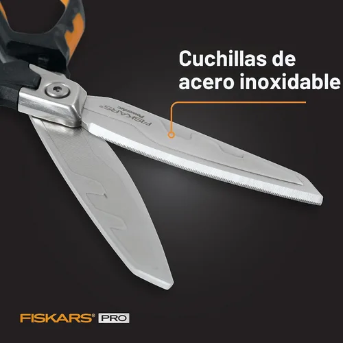 Vista 5 de Tijeras de Taller Fiskars Pro PowerArc, Tijeras de Acero Inoxidable Resistentes, Herramienta de Grado Industrial para Edificación y Construcción, 10