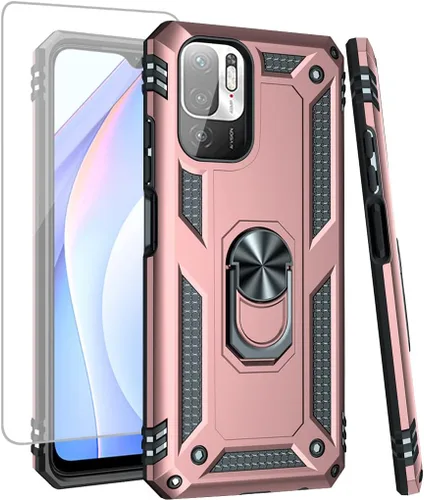 Vista 7 de Funda para Mi para Poco M3 Pro/para Redmi Note 10T 5G con protector de pantalla de vidrio templado, [grado militar] Soporte de anillo magnético