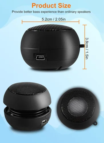 Vista 6 de Mini altavoz portátil con cable USB pequeños altavoces con conector de entrada auxiliar de 0.138 in, altavoces de viaje para computadora portátil