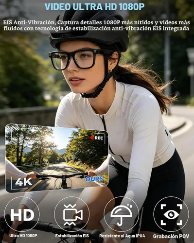 Vista 3 de Gafas inteligentes AI con cámara de 8 MP, gafas de sol de video HD 1080P