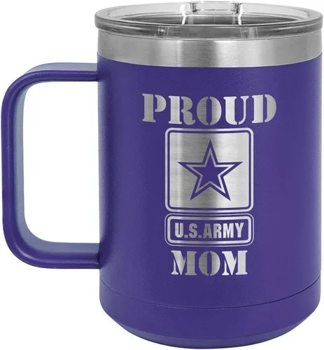 Vista 15 de PROUD ARMY MOM BLACK Taza de café de 15 oz con tapa deslizante Taza de café de viaje aislada Ideas de regalos del día de la madre de hijo o hija