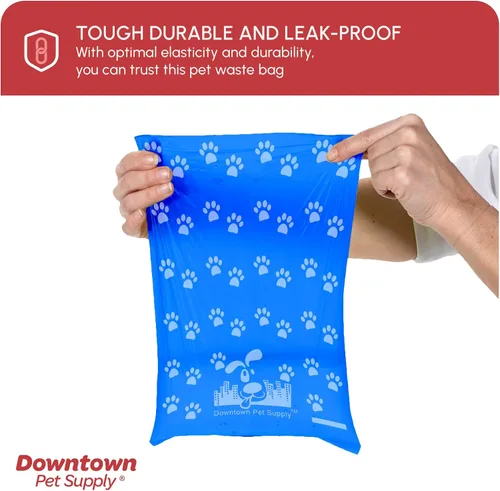 Vista 6 de Downtown Pet Supply Bolsas para excrementos con estampado de huellas de arcoíris (520 CT y 2 dispensadores), a prueba de fugas, sin perfume, se