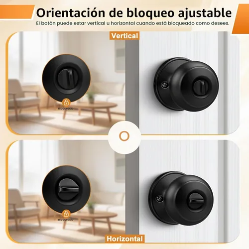 Vista 3 de Probrico Pomos de puerta negros, privacidad para dormitorio y baño, de interior, con bola redonda, paquete de 6