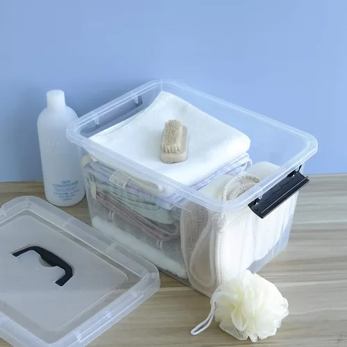 Vista 3 de Farmoon Contenedor de almacenamiento transparente de 12 cuartos de galón, caja apilable de plástico con tapa y mango negro