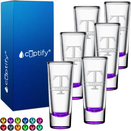 Vista 58 de Vaso de chupito personalizado con fondo negro personalizado de 2 oz, vasos de chupito cordiales con inicial y nombre en script dividido