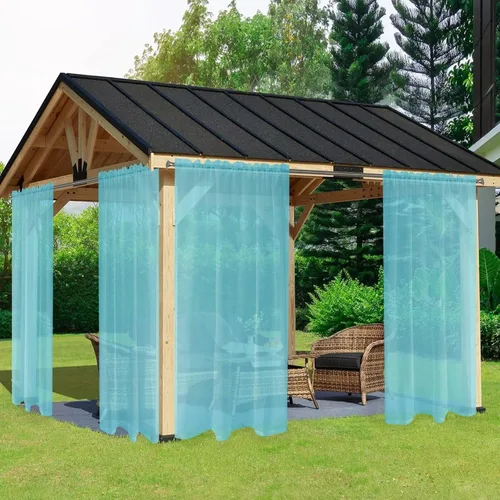 Vista 2 de SpaceDresser Cortinas traslúcidas para patio y exteriores, 4 paneles impermeables con bolsillo para barra, cortina interior para sala de estar Aqua
