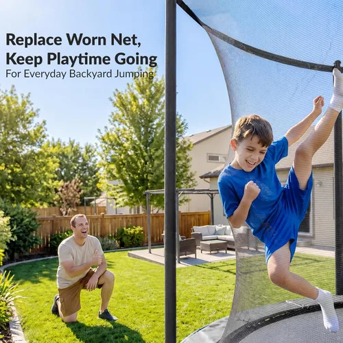Vista 6 de 10/12/14FT Trampoline Net(Net Only),Trampoline Replacement Safety Enclosure,Fit for 8/6 Poles Round Frame Trampoline,Breathable&Weather-Resistant