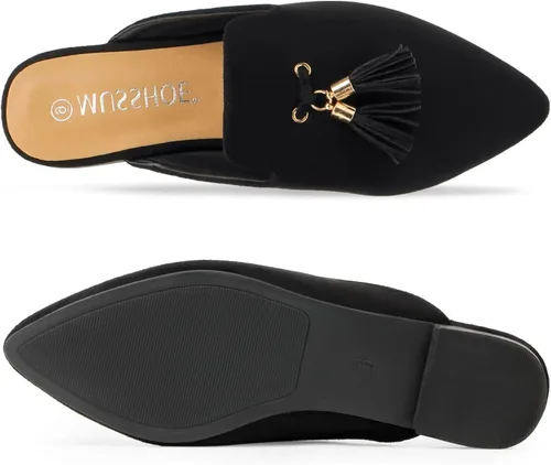 Vista 6 de MUSSHOE Mules para mujer, cómodos, puntiagudos, sin cordones, zapatos planos