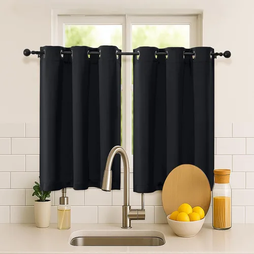 Vista 160 de Simplebrand Juego de 2 paneles de cenefa aguamarina para ventana de cocina de 14 pulgadas de largo, cortinas de oscurecimiento de habitación