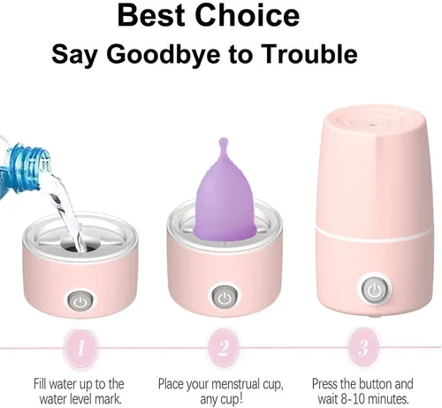 Vista 3 de Esterilizador de taza menstrual para vasos menstruales, máquina limpiadora de vapor a alta temperatura, lava tu taza 99.9% sucia 8 minutos - Higiene
