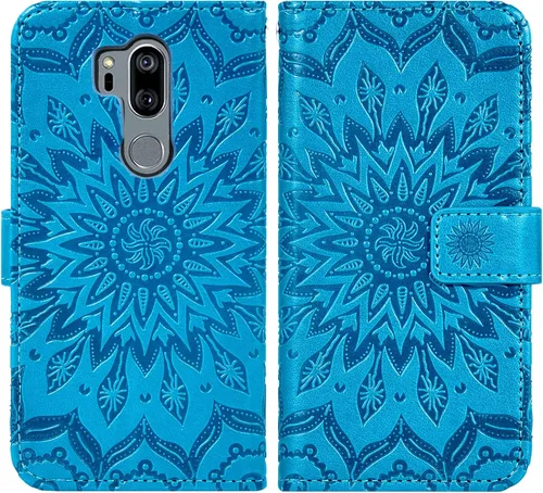 Vista 4 de Funda de teléfono para LG G7 ThinQ Wallet con protector de pantalla de vidrio templado y funda de cuero con soporte para tarjetas LGG7 One G 7 Plus