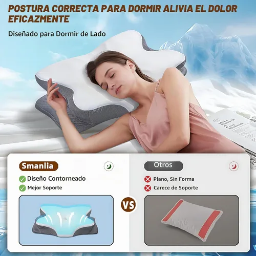 Vista 3 de Almohada cervical para el cuello para aliviar el dolor, almohadas ergonómicas de espuma viscoelástica para dormir, almohadas de apoyo para el cuello