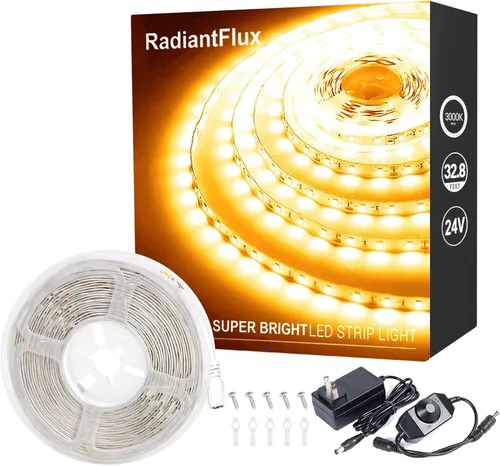 Vista 43 de Tiras de luces LED pequeñas de 10 pies cálidas, tira de luces LED regulables, 180 LEDs, luces de cinta LED tipo cuerda súper brillantes para sala