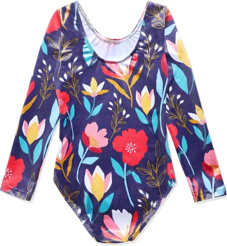 Vista 84 de HOZIY - Leotardos de manga larga para niñas, de gimnasia, para niños pequeños, trajes florales de unicornio, galaxia, arco iris, patrón de rayas