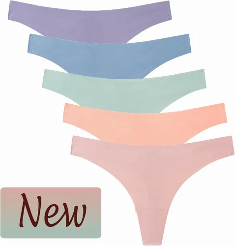 Vista 6 de Tangas invisibles sin costuras para mujer, ropa interior invisible, paquete de 5