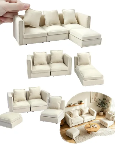 Vista 12 de iLAND Muebles de Casa de Muñecas Sofá Seccional en Miniatura para Decoración de Casa de Muñecas Compatible con Accesorios a Escala 1/12, Sofá