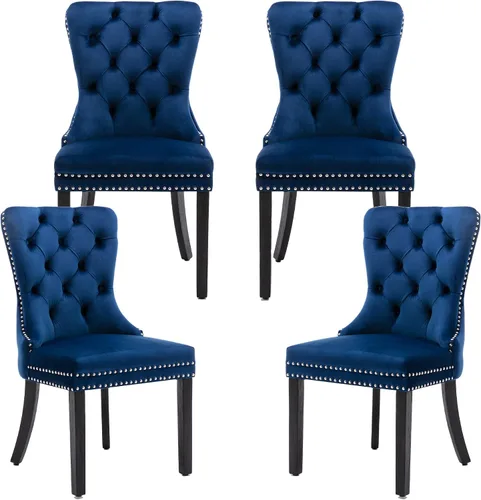 Vista 35 de Juego de 2 sillas de comedor de terciopelo beige, elegantes capitoné