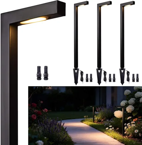 Vista 10 de Gardenreet Luces de camino de paisaje de latón, luces de camino de bajo voltaje de 12 V con cable, luces de jardín al aire libre LED impermeables