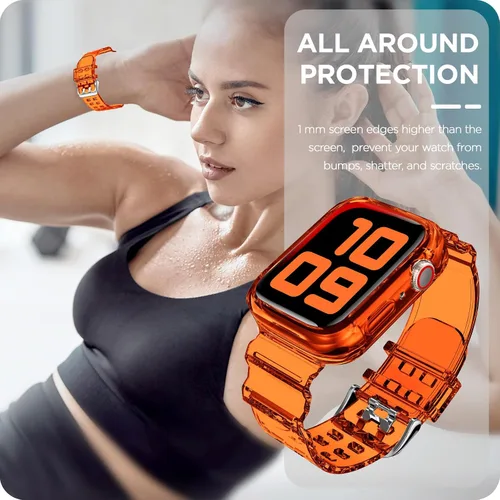 Vista 295 de DABAOZA - Correa transparente compatible con Apple Watch con estuche protector, correa deportiva de TPU con brillo para mujeres y hombres