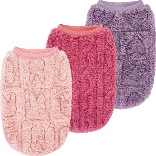 Vista 10 de XPUDAC Paquete de 3 sudaderas para perro, abrigo de invierno para perro con lindos patts, suéter de forro polar elástico para perros pequeños