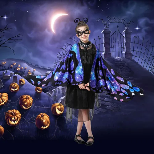 Vista 7 de Tibeha Halloween Butterfly Costume for Adult - Double-Sided Printing Wings Women Kids Girls Cape