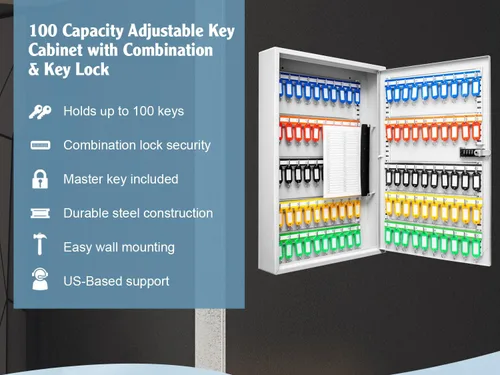 Vista 4 de Barska Caja ajustable de 100 llaves con cerradura de combinación, color gris