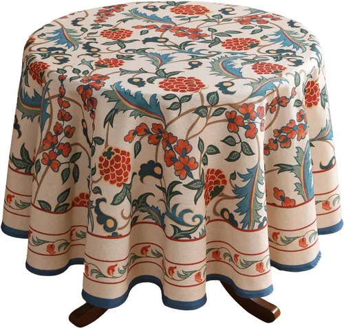 Vista 33 de [Usado] patdrea Mantel largo de lino de diseño verde para mesa rectangular, mantel vintage transpirable con patrón de frutas amarillas, funda