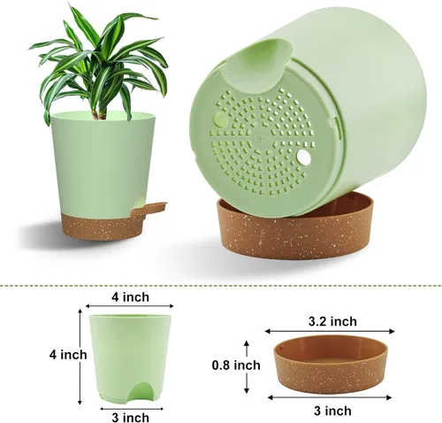 Vista 2 de Macetas de riego automático, macetas de 4 pulgadas con múltiples agujeros de drenaje de malla, macetas pequeñas de plástico para plantas y flores