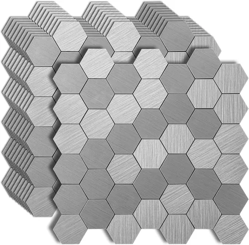 Vista 10 de Art3d Paquete de 10 azulejos metálicos para salpicaduras de despegar y pegar, color plateado paralelo Plata Paralela