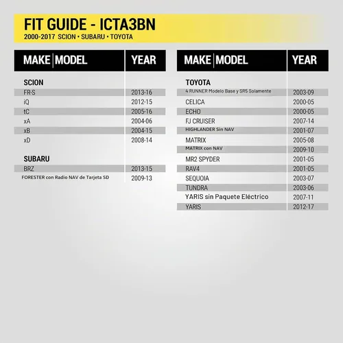 Vista 4 de Scosche ICTA3BN - Kit de instalación de radio doble DIN y arnés compatible con vehículos seleccionados Scion, Subaru y Toyota 2000-2017, kit
