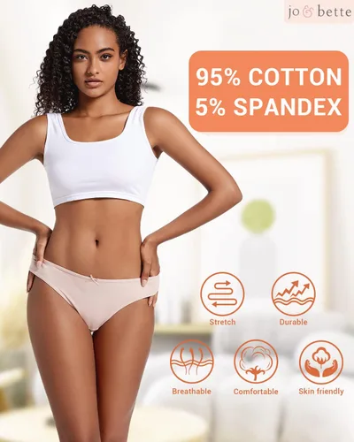 Vista 2 de Jo & Bette Tangas de algodón para mujer, ropa interior de bikini, tangas sin costuras, transpirables, paquete de 6 o 12