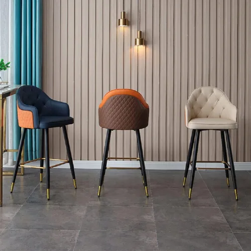 Vista 5 de Silla de bar, taburete de bar Glam con respaldo bajo, taburete tapizado para mostrador para Bristol (beige, taburete de 1 mostrador