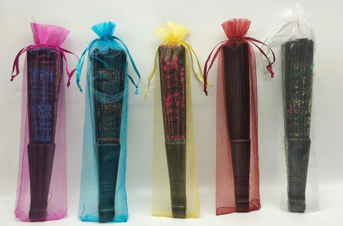 Vista 2 de Ankirol 100 bolsas de organza transparente de 2.4 x 10.6 pulgadas, bolsa de regalo de organza plegable con bolsas de seda con cordón para abanicos