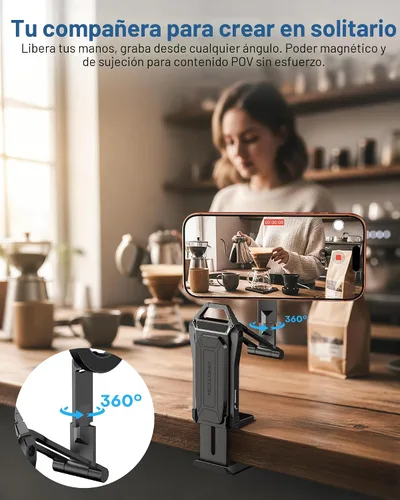 Vista 3 de OMOTON TP02-Pro - Soporte magnético para teléfono para vlogging, elementos esenciales para creadores de contenido con tornillo de 1/4 pulgadas
