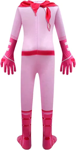 Vista 3 de Rogkidha Disfraz de melocotón para niñas, overol de cosplay de princesa rosa con bufanda