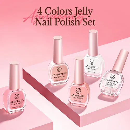 Vista 8 de AZUREBEAUTY Juego de esmaltes de uñas rosa nude (4 colores + capa superior), aspecto natural de gelatina lechosa, secado rápido, no necesita