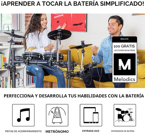 Vista 5 de Kit Alesis Turbo Mesh – Set de batería eléctrica con más de 100 sonidos, almohadillas de tambor de malla silenciosas, baquetas, cables de conexión