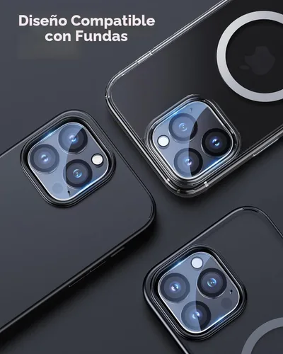 Vista 5 de Protector de lente de cámara para iPhone, vidrio templado 9H, antiarañazos, compatible con fundas, círculo nocturno, claridad HD sin burbujas