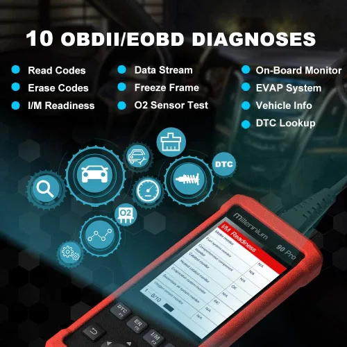 Vista 4 de Launch Millennium 90 Pro OBD2 escáner, lector de código de coche con función OBD completa DIY, comprobación del motor/ABS/SRS/herramienta de escaneo