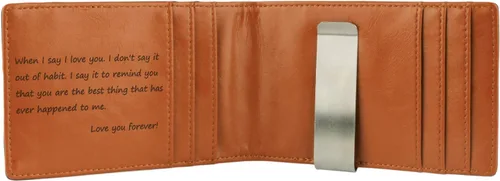 Vista 2 de Cartera de cuero personalizada con clip para dinero, regalos perfectos para hombres, regalos para marido, regalos para hijo, regalos para papá
