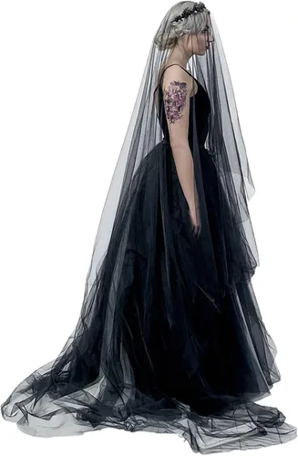 Vista 2 de Velo negro Novias velo de novia velo de novia corto velo de novia de encaje velo de mujer velo de Halloween 2T velo con peine