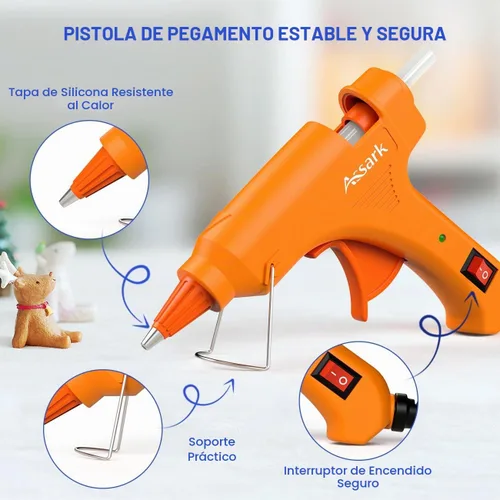 Vista 4 de Kit de pistola de pegamento caliente con 30 barras de pegamento (130 mm x 7 mm), precalentamiento rápido, alta temperatura para manualidades Naranja