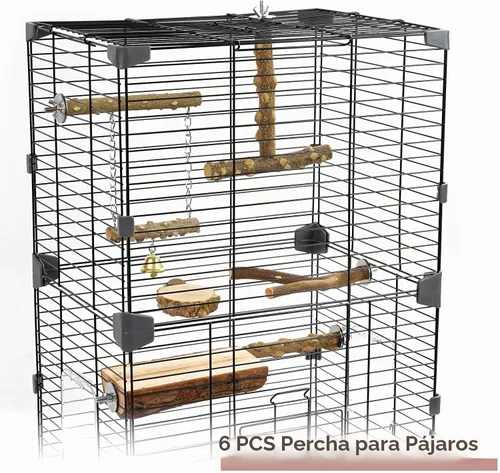 Vista 7 de Perchas para Pájaros, 6 piezas Ramas de Soporte de Madera Natural para Pájaros, Palo de Percha para Pájaros para Masticar, Accesorios de Jaula