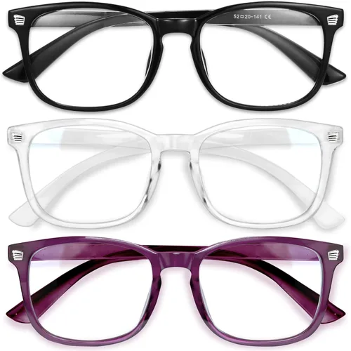 Vista 25 de Gaoye - Paquete de 3 anteojos de bloqueo de luz azul, falsos, cuadrados, de moda, anti rayos UV, para computadora, juegos, para mujeres/hombres